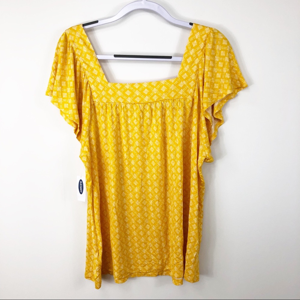Old Navy mustard square neck cap‎ sleeve top xl - Picture 2 of 6